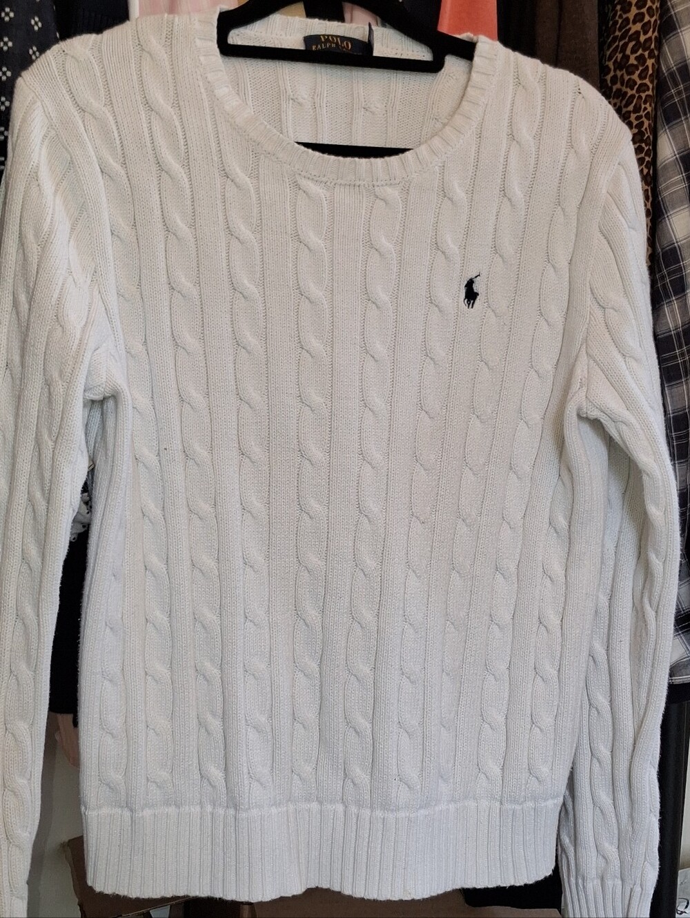 🌼GOREGEOUS Ralph LAUREN Bright WHITE 100% Cotton CABLE Knit M